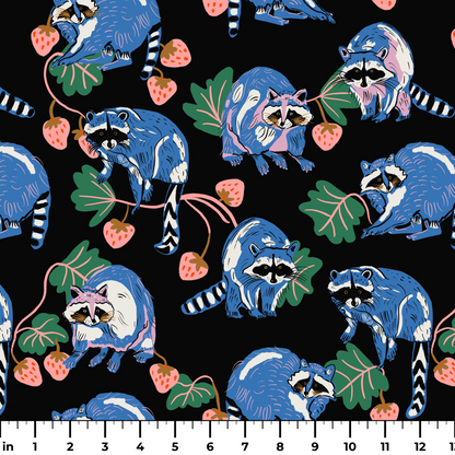 Raccoons and Strawberries Fabric