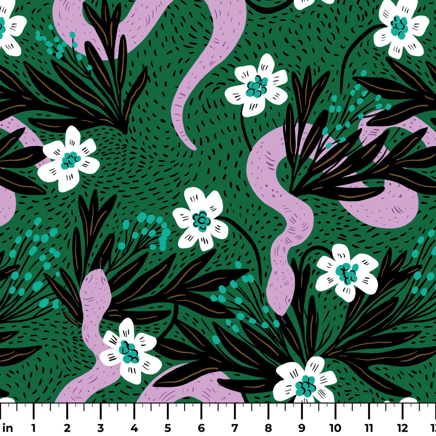 Snakes and Flowers  Fabric