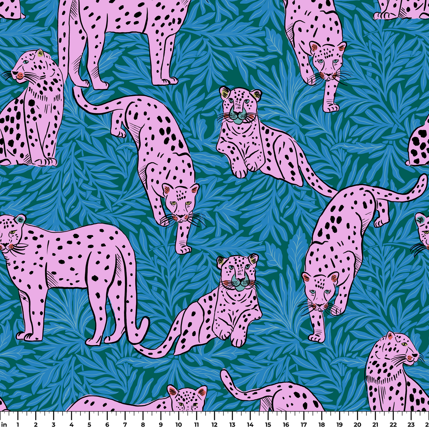 Big Cats with Willow Leaves Fabric