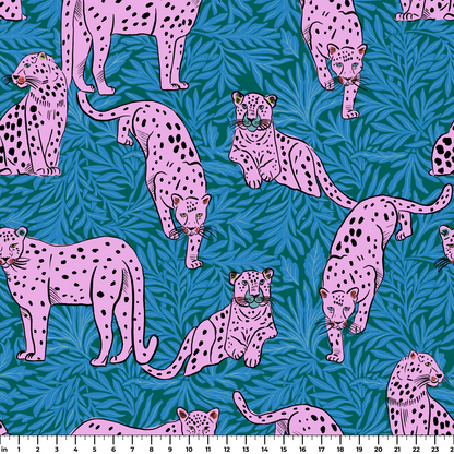 Big Cats with Willow Leaves Fabric