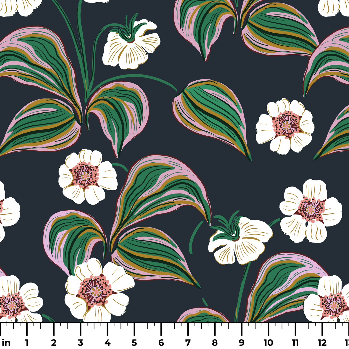 Floral, Dark Navy Fabric