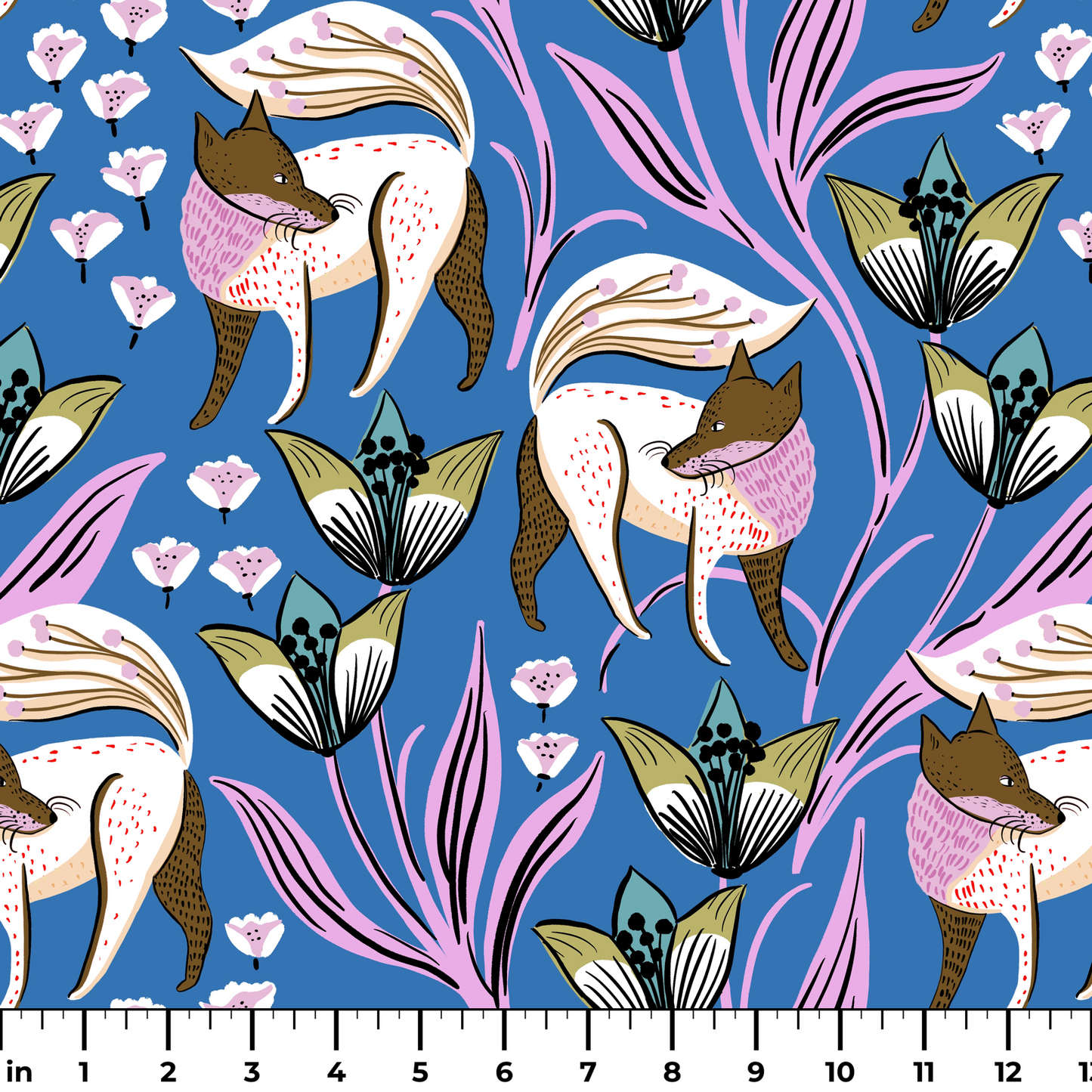 Fox Flowers Fabric