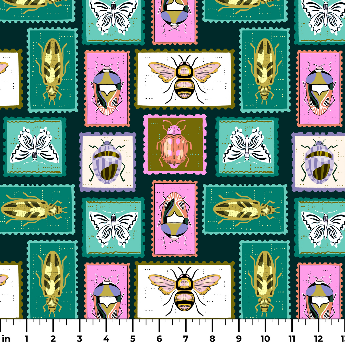 Bug Stamps, Navy Fabric