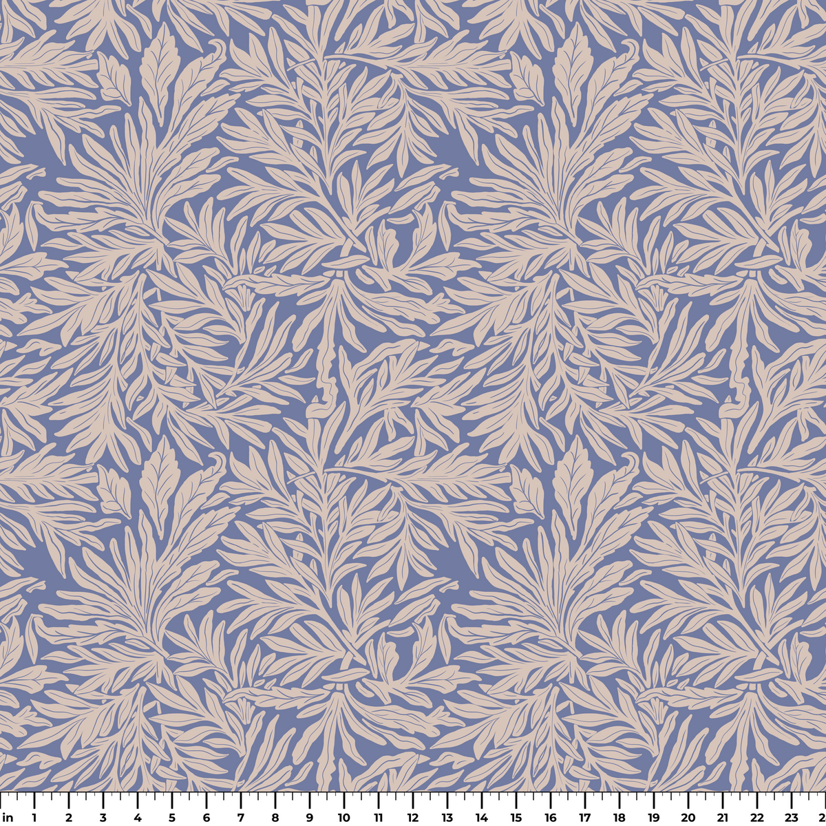 Willow Leaves, Periwinkle and Cream Wallpaper