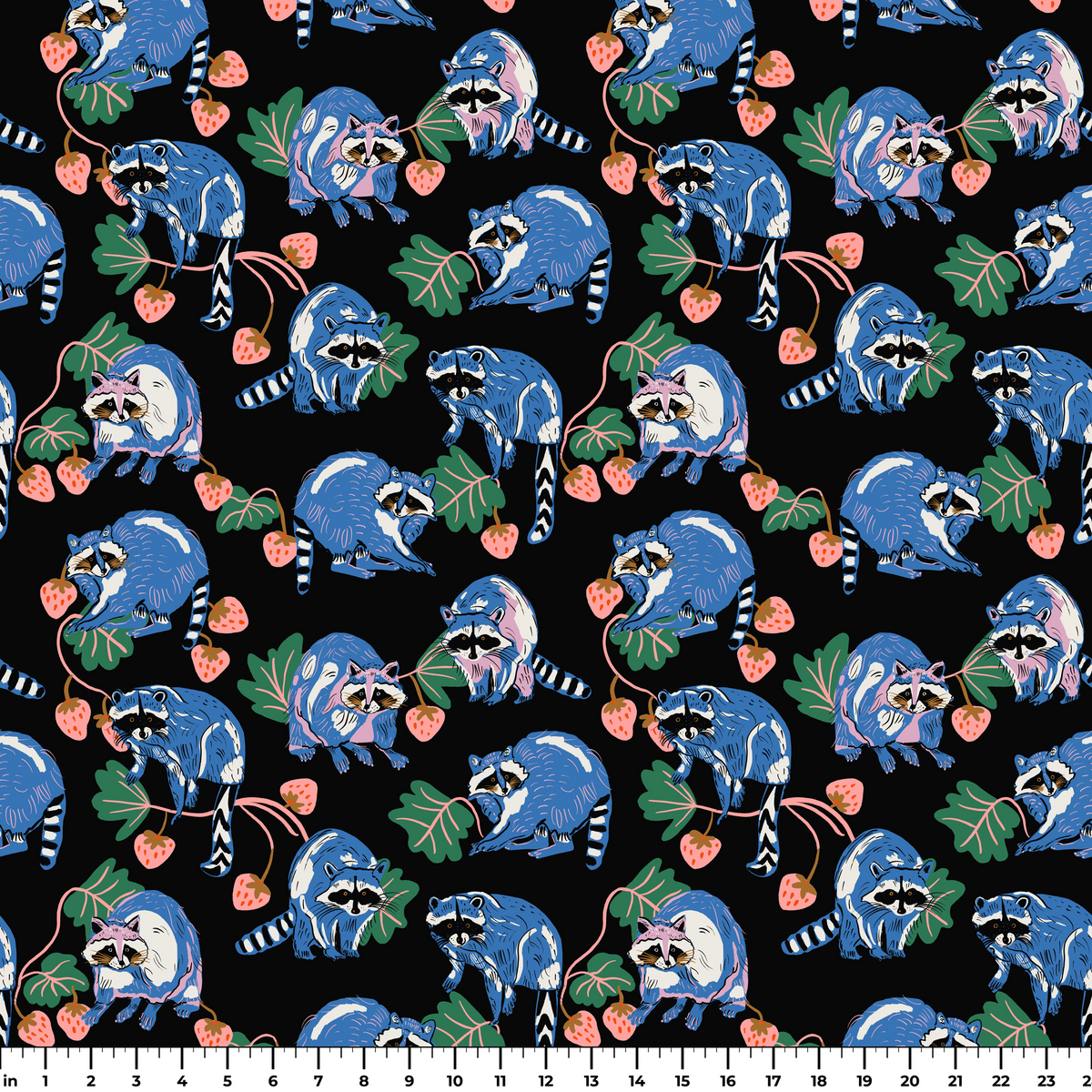 Raccoons and Strawberries Wallpaper