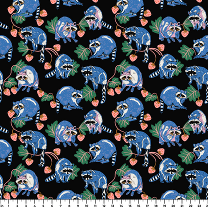 Raccoons and Strawberries Wallpaper
