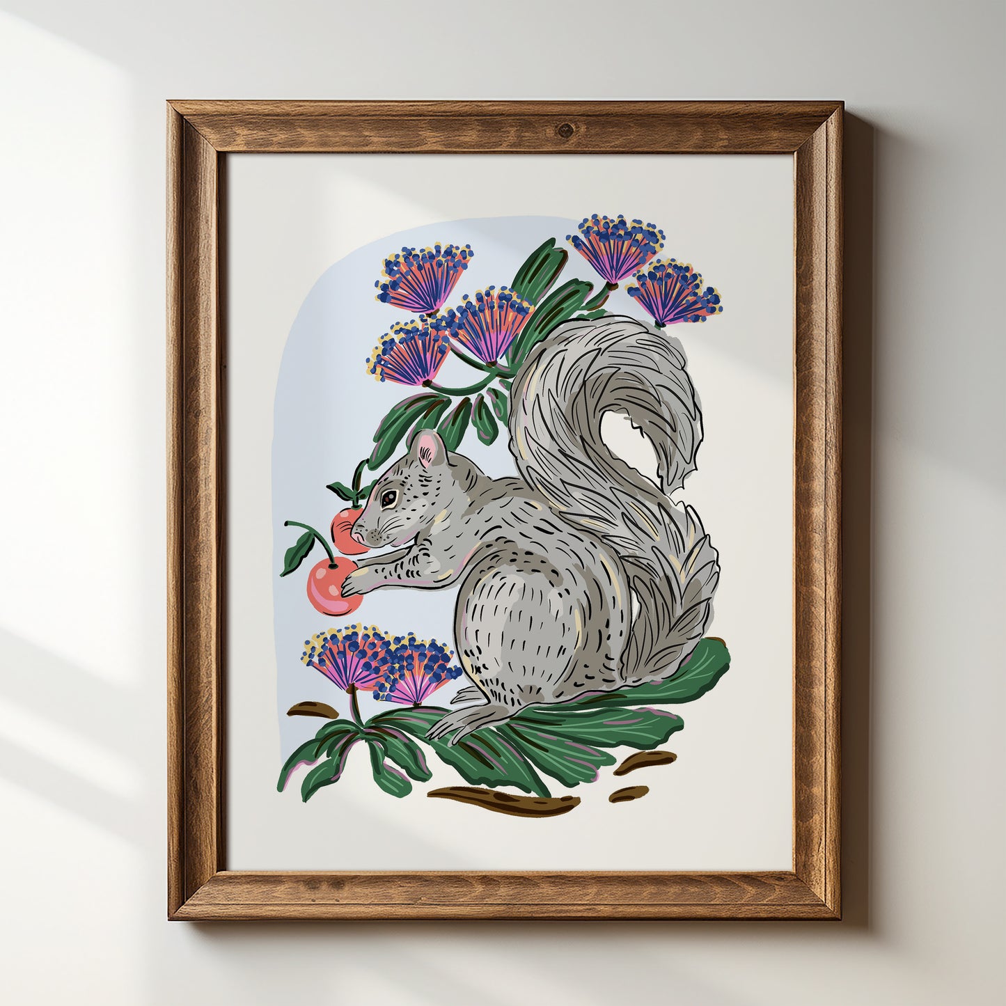 Gray Squirrel with Cherries - Art Print