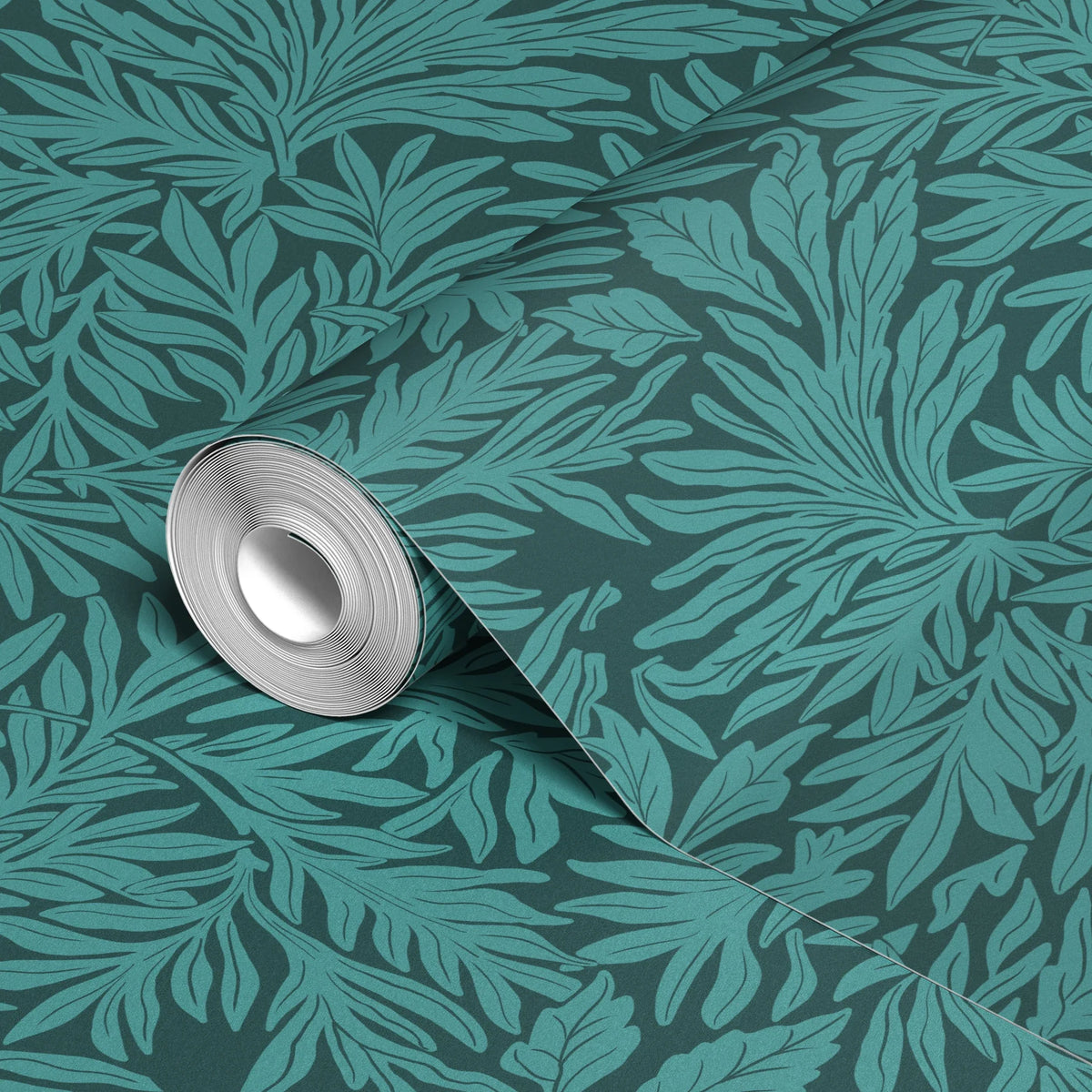Willow Leaves, Lush Teal Wallpaper