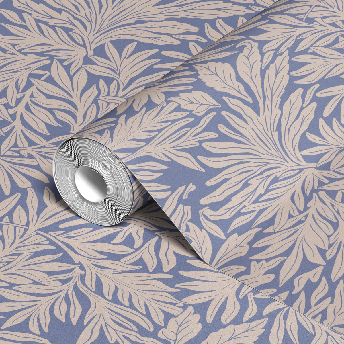 Willow Leaves, Periwinkle and Cream Wallpaper