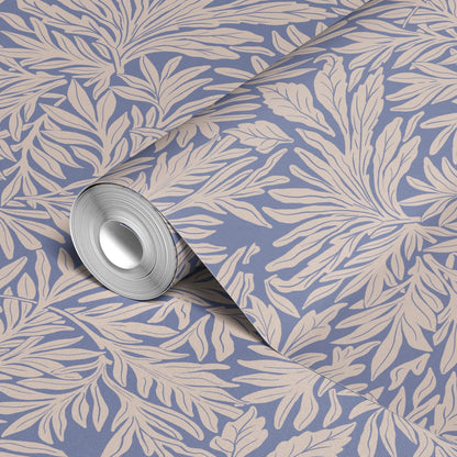 Willow Leaves, Periwinkle and Cream Wallpaper