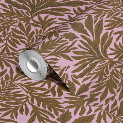 Willow Leaves, Pink and Bronze Wallpaper